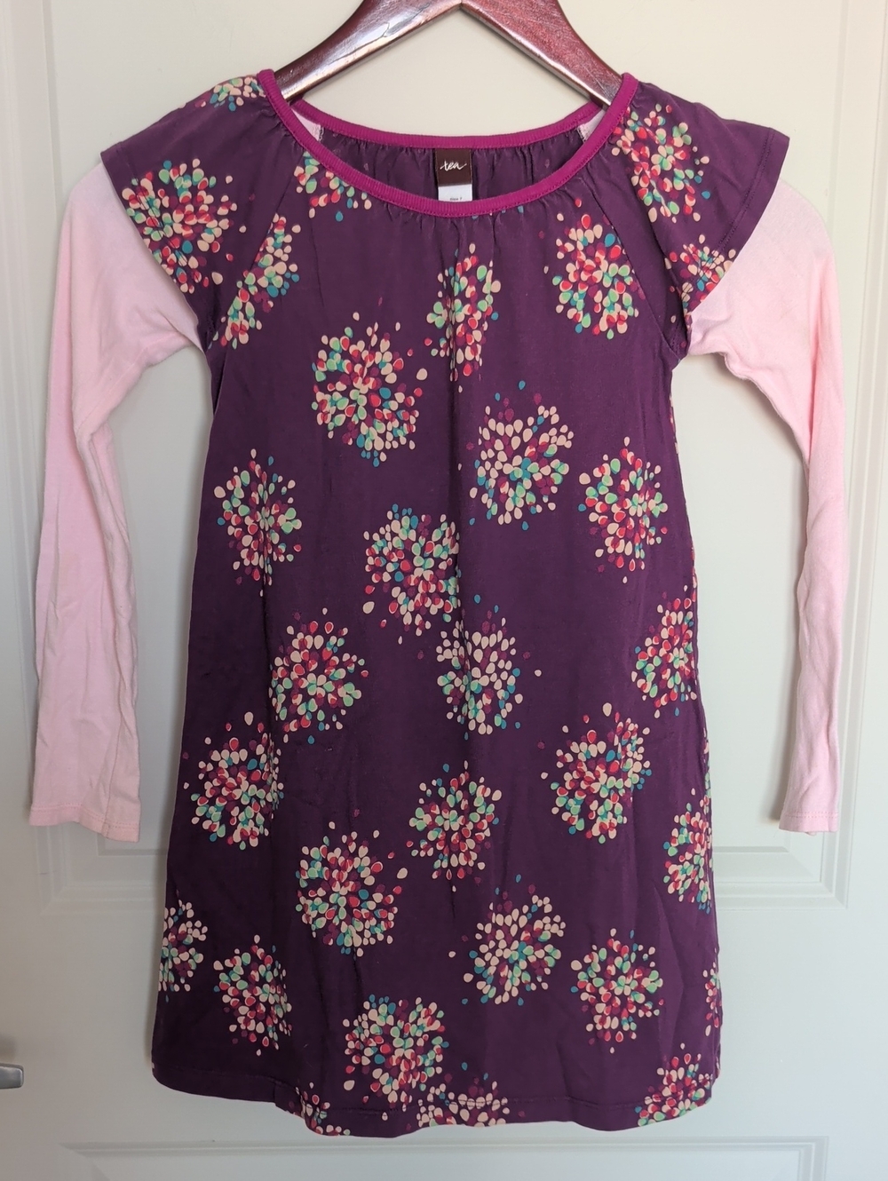 Tea Collection Purple Floral Dot Long-Sleeve Dress with Pink Sleeves